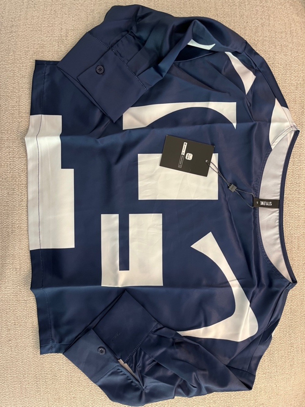 STYLEWE Navy Satin-Look Blouse with White Accent